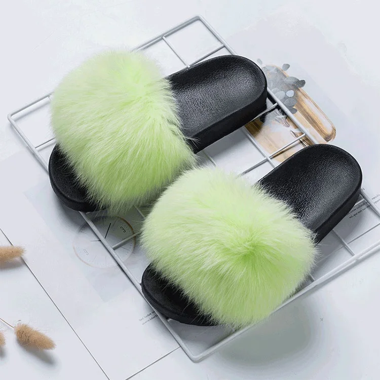Soft Baby Fox Fur Slippers Real Fur Sandals/ Baby Fur Slides