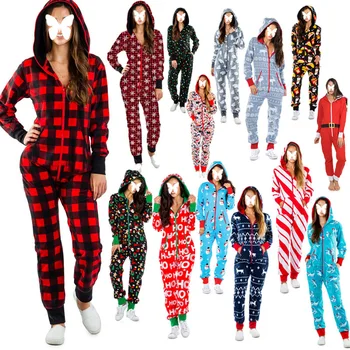 Hot Sale Wholesale Comfortable Home Wear Custom Christmas Print Adult One-piece Pajamas For Women