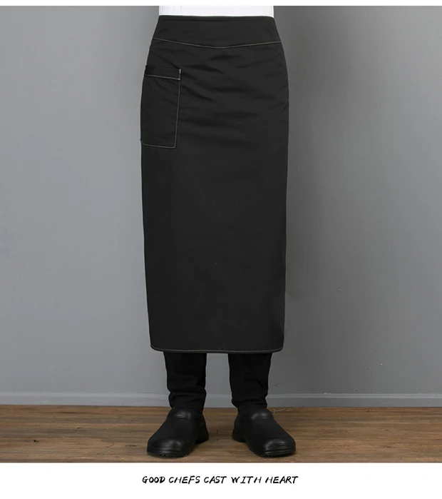Chef's Half-Length Polyester Apron Black with Printing Durable for Male and Female Waiters Catering & Hotel Extended Coverage