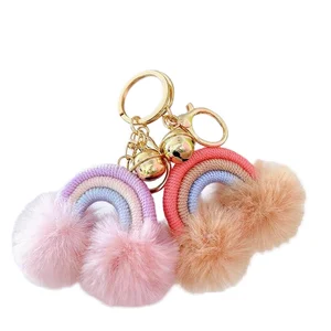 New Bohemian Keychain Hand-Woven Cotton Pom-Pom Rainbow Bell Creative Animal Fruit Design Featuring Dog Panda Made Polyurethane