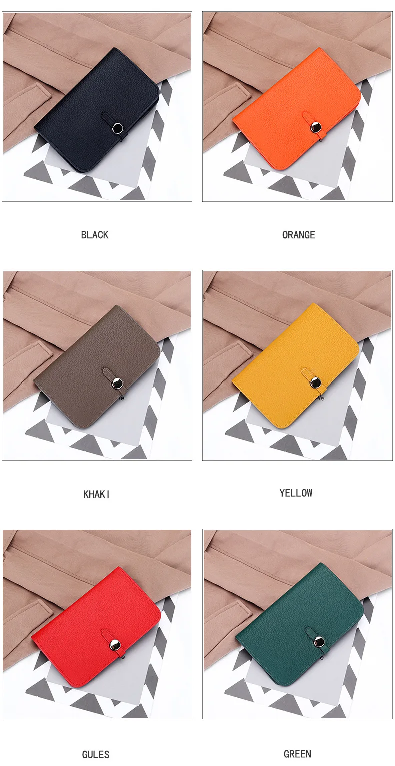 Full Cowhine Folding Long Purse For Ladies New Simple Large Capacity