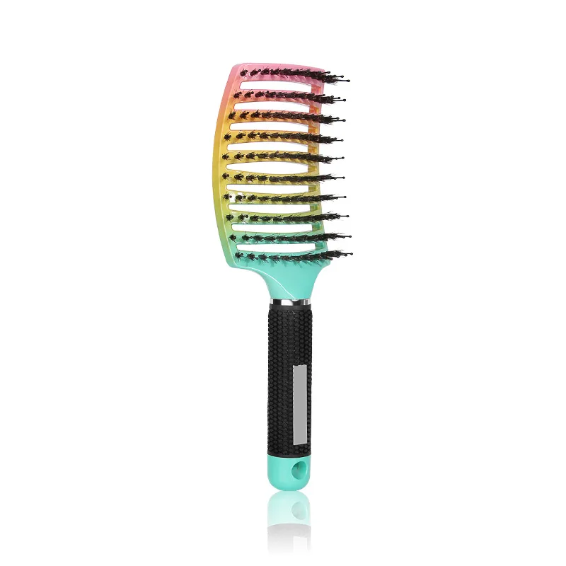 1pc Curved Vented Boar Bristle Styling Hair Brush & 1pc cleaning brush,  Single Brush Anti-static Detangler, Wet or Dry Use, Fast Blow Drying, Use  on Long or Short Hair. Boar Bristle Hair