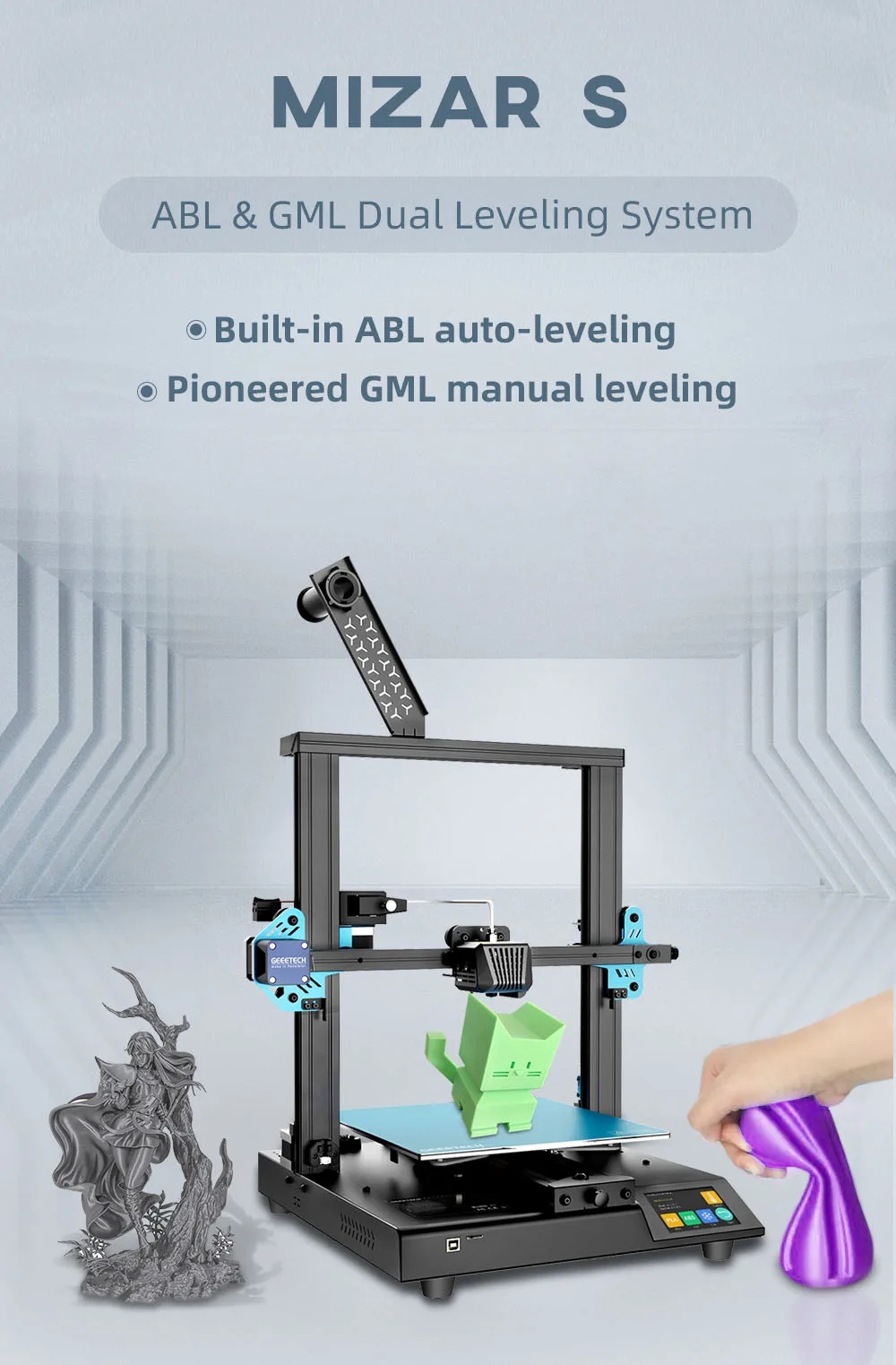 GEEETECH Mizar S 3D Printer Auto-Leveling Dual Z-axis Touch Screen  255*255*260mm