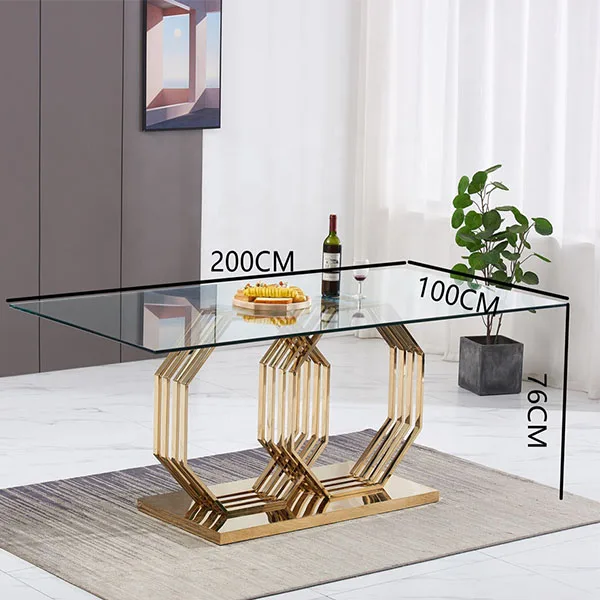 Modern Dining Table Design Irregular Base clear Glass Dining Table