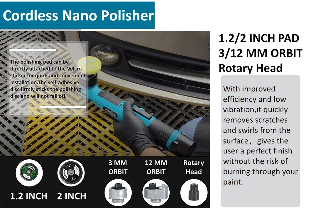 Car Shield 2 In 1 Cordless 1.2/2 Inch Mini Nano Car Polisher Orbital