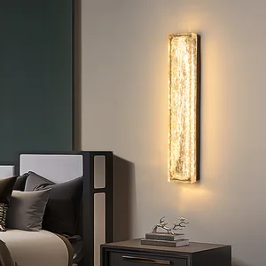 JACKSUN Modern Golden Finish Wall Lamp with Crystal Accents Long Tube Bubble Light Fixture for Hallway Living Room Porch Foyer