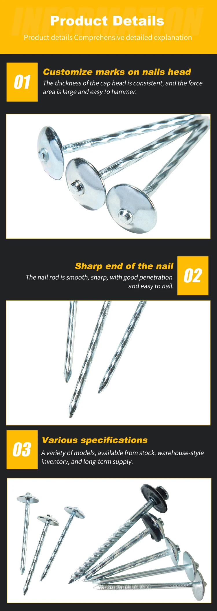 Mega Direct Factory Supply Galvanized Corrugated Sheet Nails Hot Sale