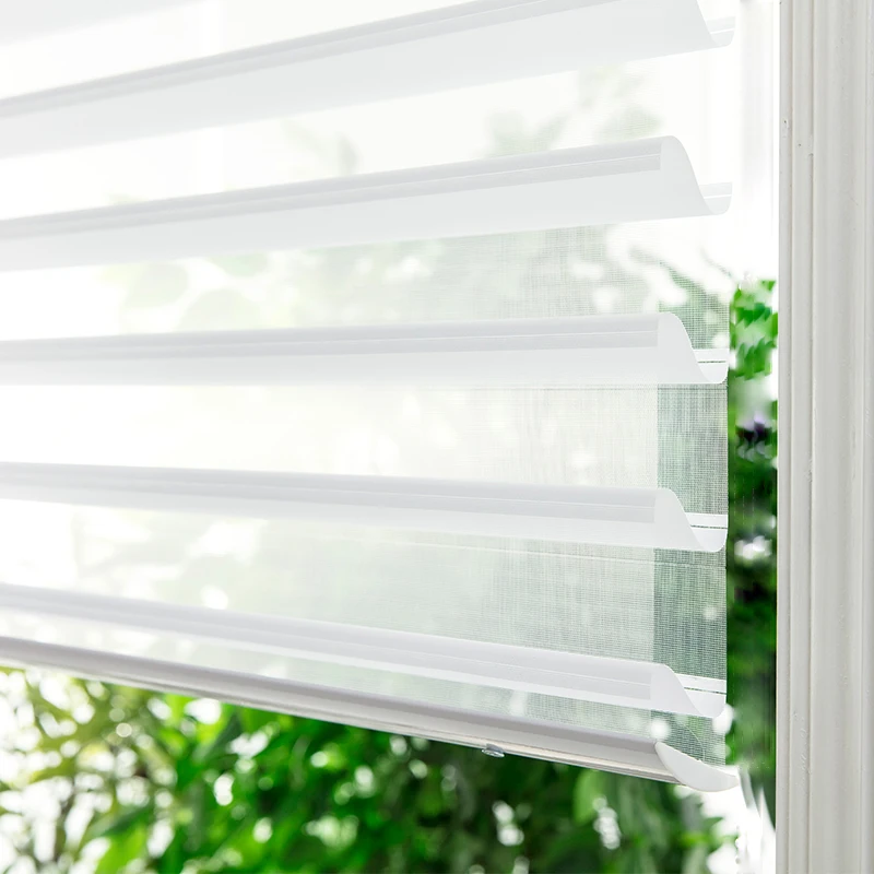 Cassette Round Covered with Fabric Wrapped Inserted Matching Shangrila Blinds Smart Window Combi Shade Shutters