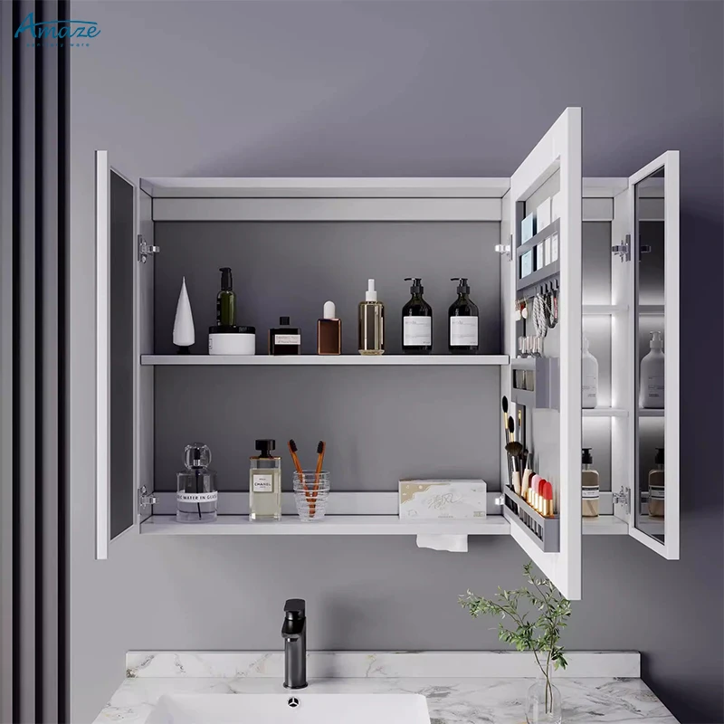 New design wall-mounted hotel bath decoration modern vanity basin bathroom cabinet mirror factory