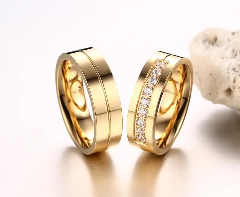 High Quality Cnc Zircon with Good Polish 18k Gold Ring Couple Unique Couple Ring Designs Ring Jewelry Couple