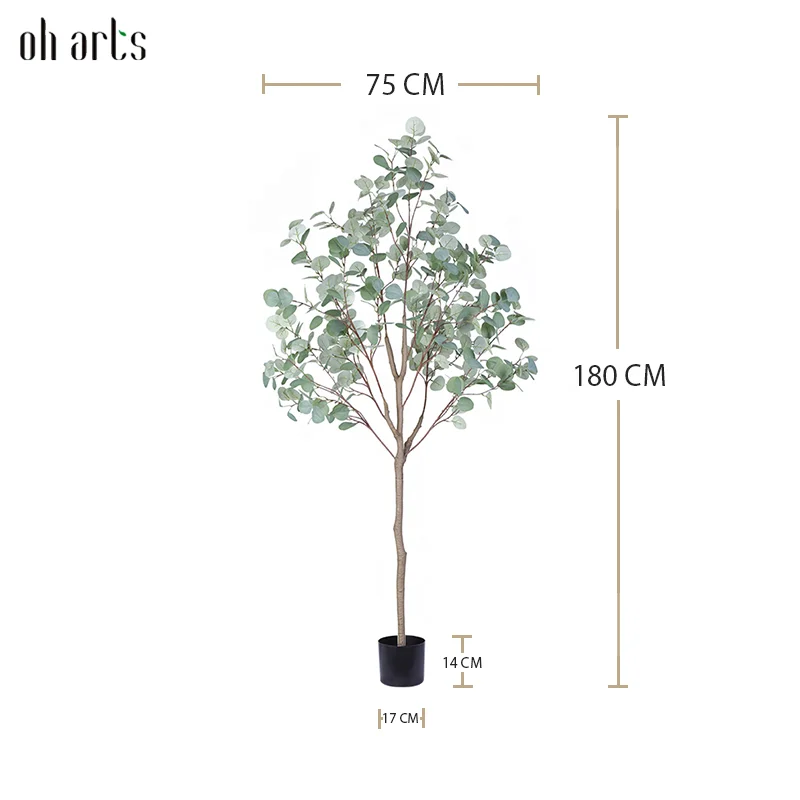 OH ARTS  Bonsai Artificial  Faux Plant Soft Green Artificial Greenery Eucalyptus Tree Leaf for Outdoor  Tree l Indoor Decoration