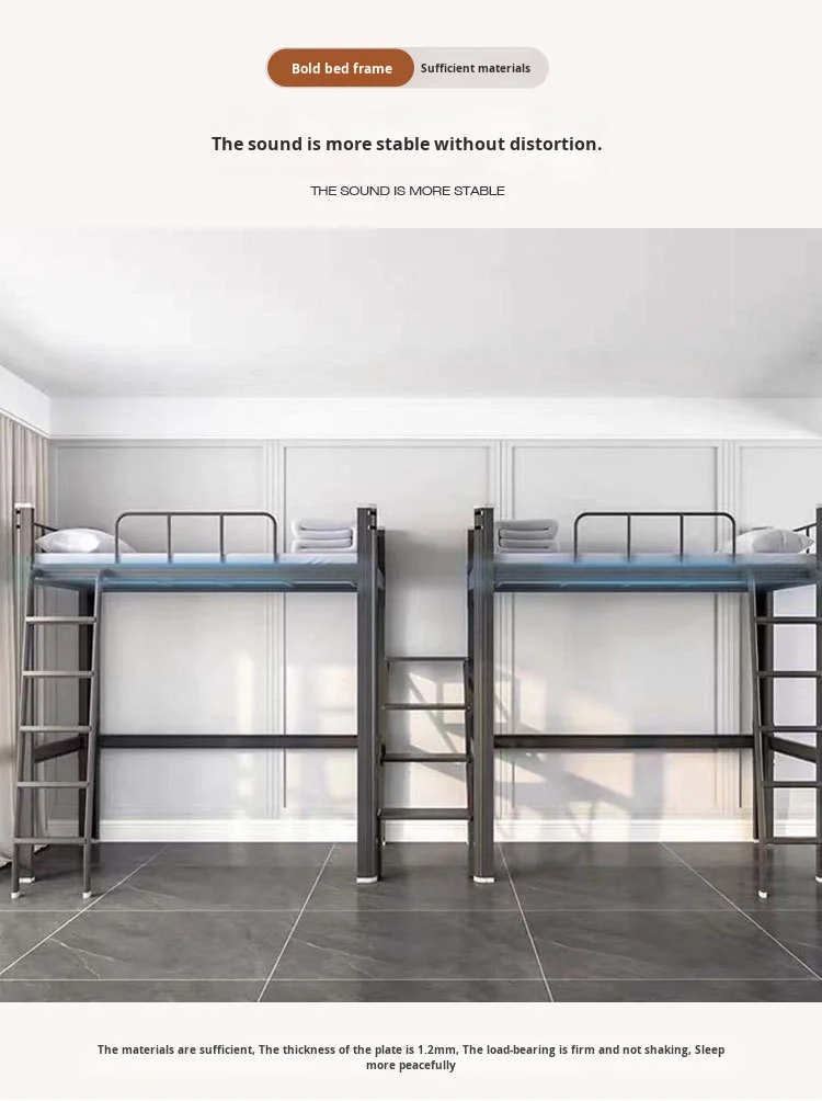 product customized modern design double bed college dormitory combination bed with iron frame floor ladder for school or apartment use-3