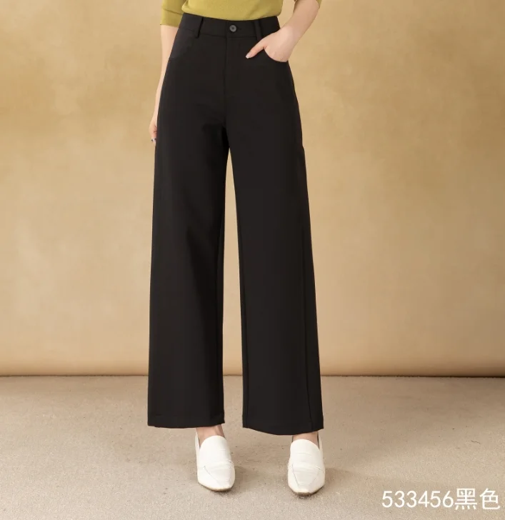 New Women's Loose Straight-Cut Wide-Leg Pants Zipper Fly Casual Anti-Wrinkle Long Clothing Trousers for Winter