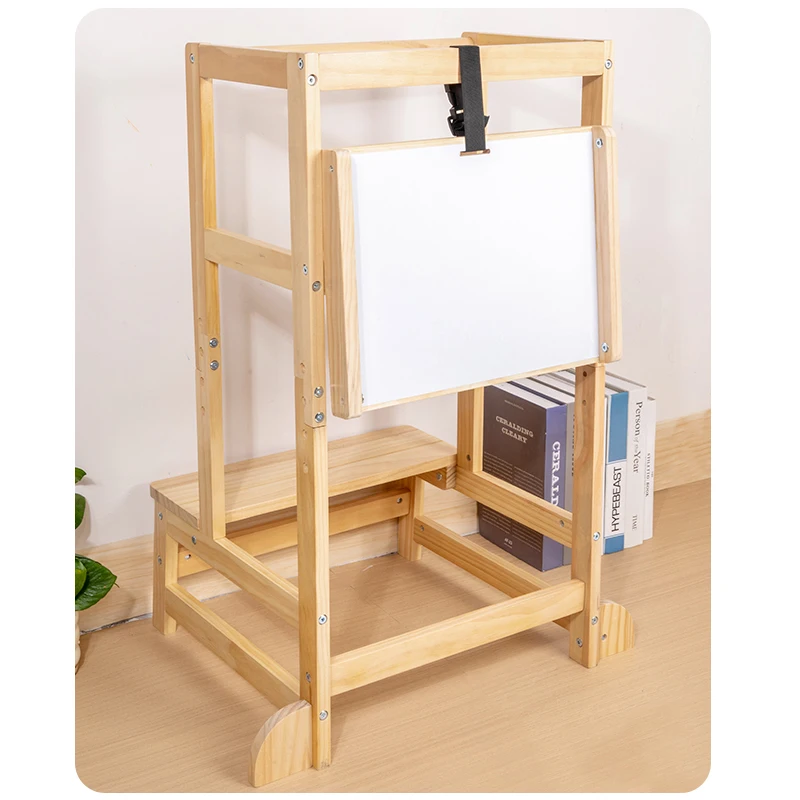 Qiaike Nakakabit na Taas na Step Stool sa Kusina Para sa mga Bata Ligtas na Learning Tower na Kahoy Montessori Kitchen Helper Toddler Tower