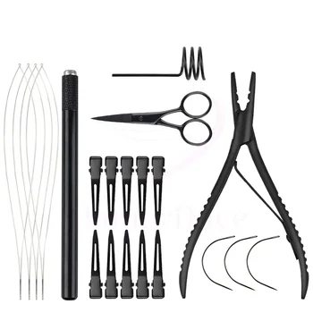Hair Threader Loop Tool With Replacement Loops Hair Extension Pliers Kit Micro Link Ring Beading Tool Set
