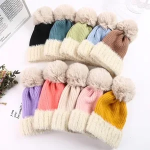 2026 Latest Baby Wear Winter Beanies Knitted Cap Crystal Yarn Mink Hairball Hat Plus Thickened Warm Wool Ball Hat
