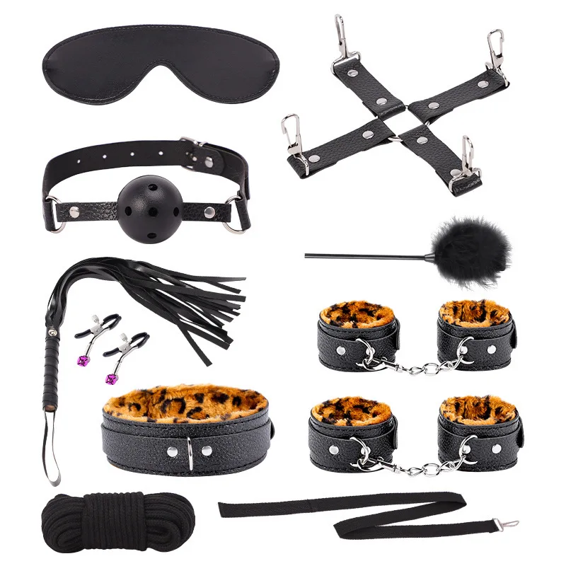 Gay Free Video Male Leather Bondage Set Bdsm Restraint Bondage Sex Toys  Whips Collar HandCuffs