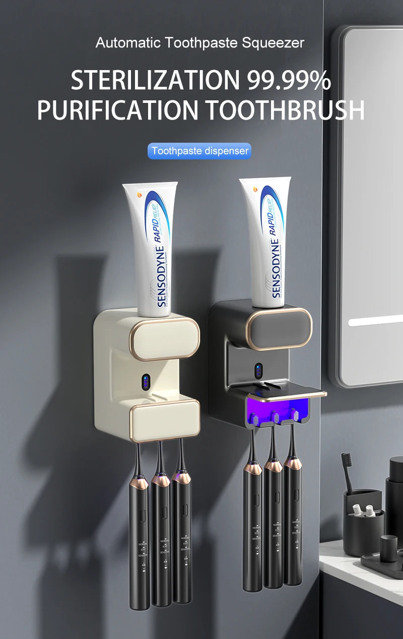 Bathroom Wall Automatic Toothpaste Dispenser With 3 Disinfect