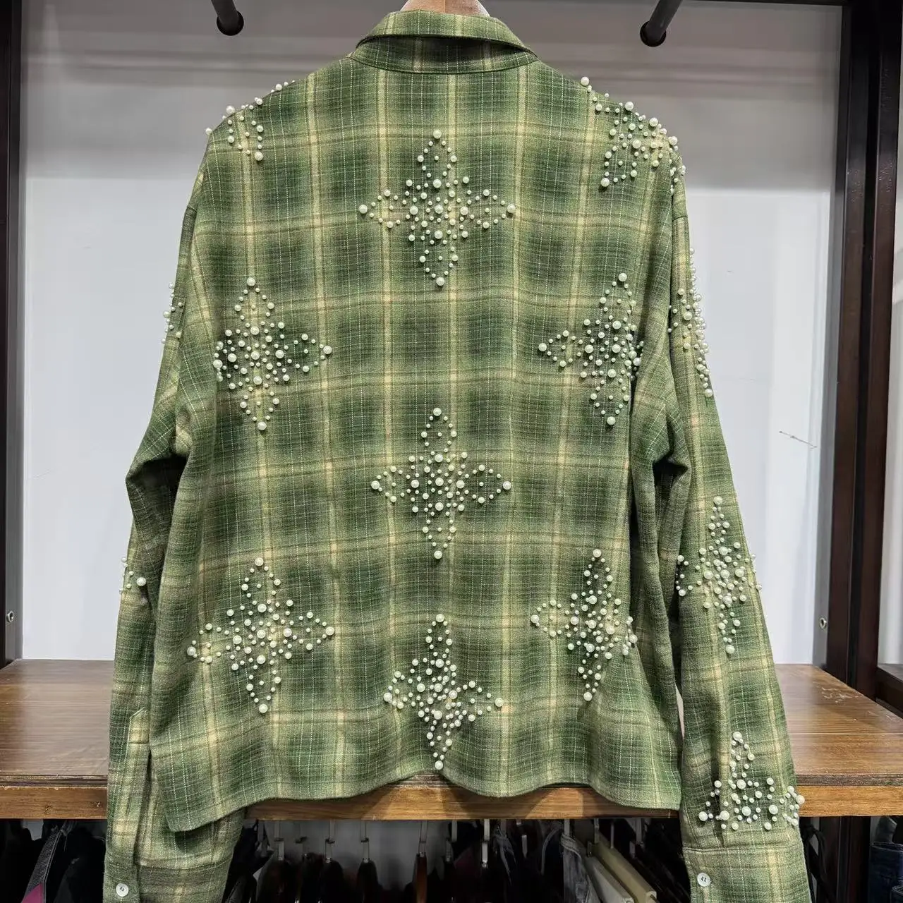 Custom Streetwear Rhinestone Plaid Designer Flannel Shirts Button up Sport Boxy Graphic Plain Polo Shirt for Men gallery 4