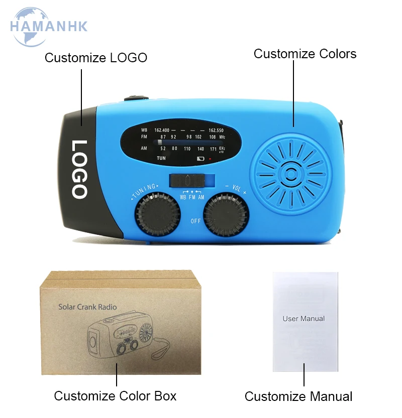 Solar Emergency Radio with Multiband Receiver and Bulb Light Dual Function Flashlight and Radio