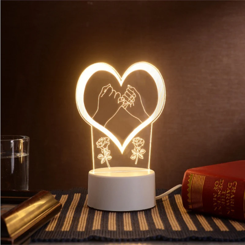 Romantique Amour 3d Acrylique Led Lampe Pour la Maison Enfants Nuit Lumière  Table Lampe Fête d'Anniversaire Décor Saint-Valentin Chevet Lampchangyi