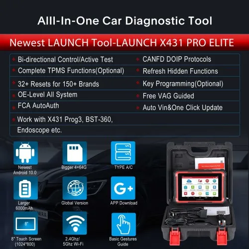 [Versione UE/Regno Unito] Nuovo lancio X431 PRO ELITE Sistema completo per auto Strumenti diagnostici per auto CAN FD Tester attivo Scanner OBD2_voghion.com