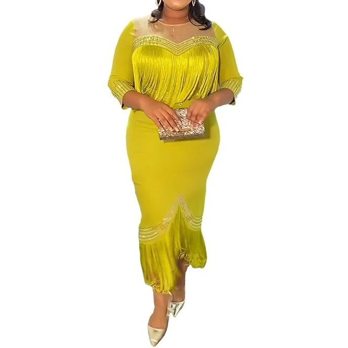 gold tassel dress plus size Plus Size Fringe Evening Gowns Xpluswear Design Plus Size Gold Semi Formal Short Sleeve Sequin