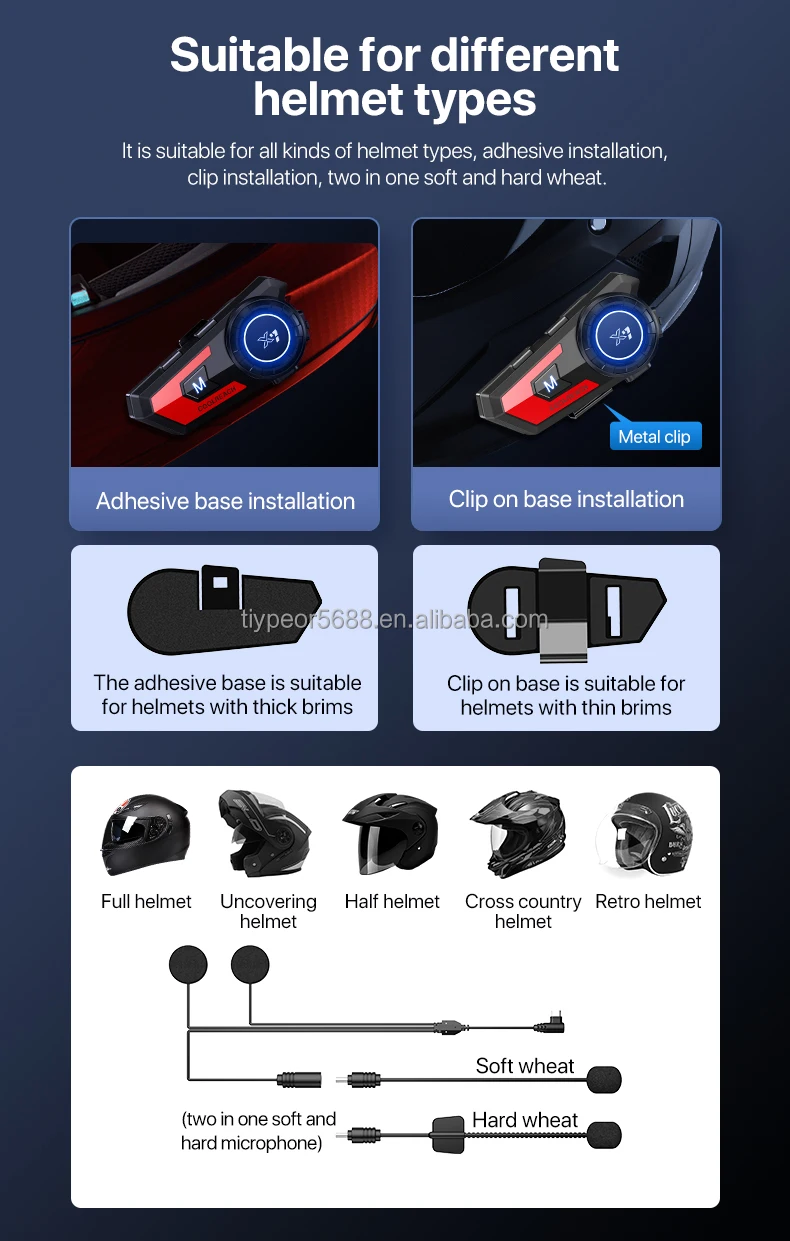 product tiypeor motorbike helmet earphones intercomunicador bluetooth headset for helmet earphone intercom motorcycle intercom-5