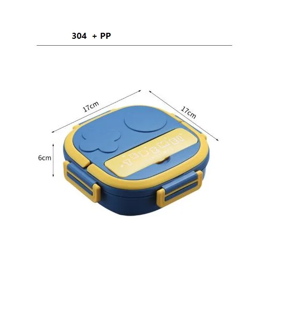 Cute Portable Plastic Rectangle 3-Compartment Lunch Box with Handle Easy to Clean Children's Newborn Use School Work Daycare