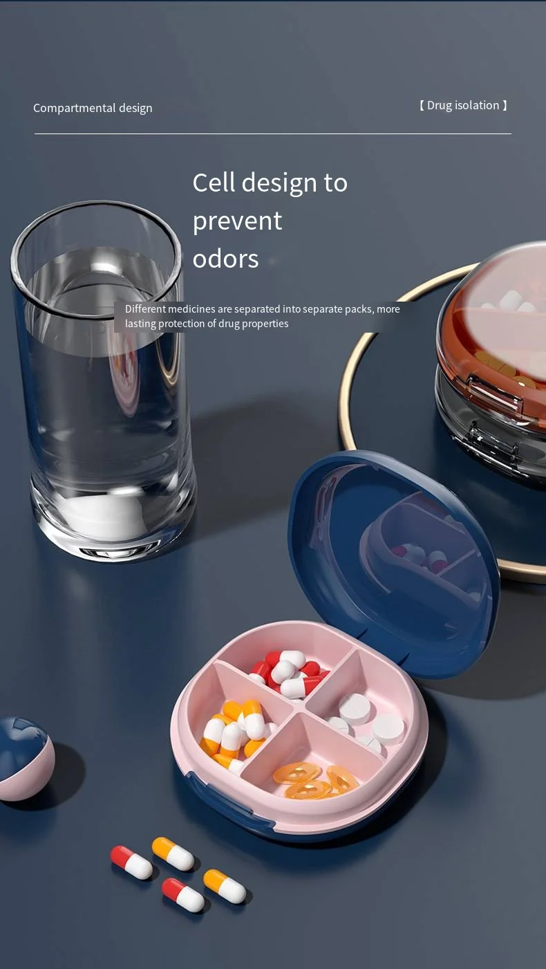 Portable dispenser box Food grade silicone four-compartment drug storage box Travel pill medicine box details