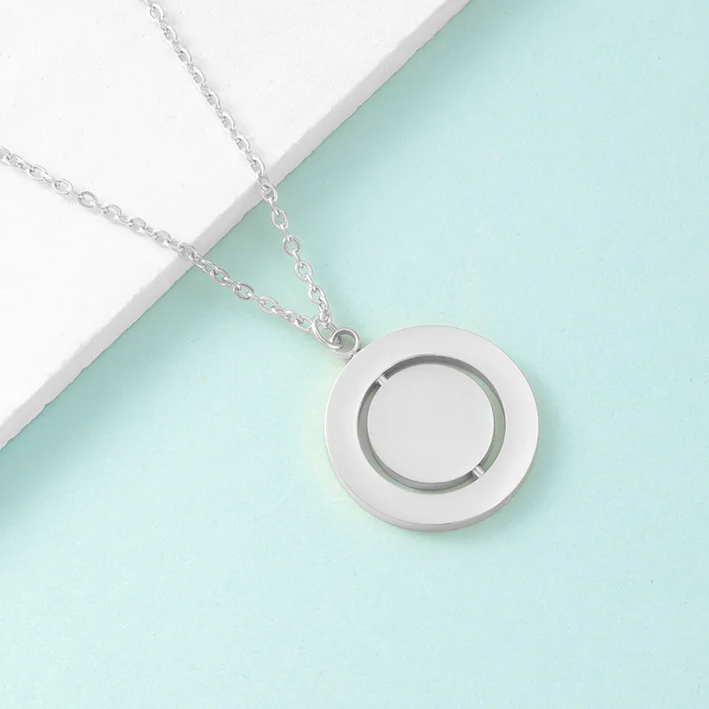 Unique Design Custom Laser Logo Spinner Rotatable Heart Necklace Stainless Steel Gold Plated Heart Rotating Pendant Necklace