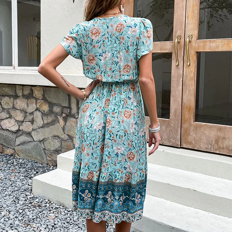Summer Dresses Women Casual Boho Floral Print Loose Dresses Midi Beach  Bohemian Dresses 2023 Shop Our Collection of Boho Floral Print Dresses for Summer