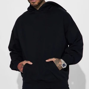 Black Hoodie with Printing Oversized Fit Made of 100% Cotton Featuring a Hood and Pockets  Hoodies Men's Oversized Blank Hoodie