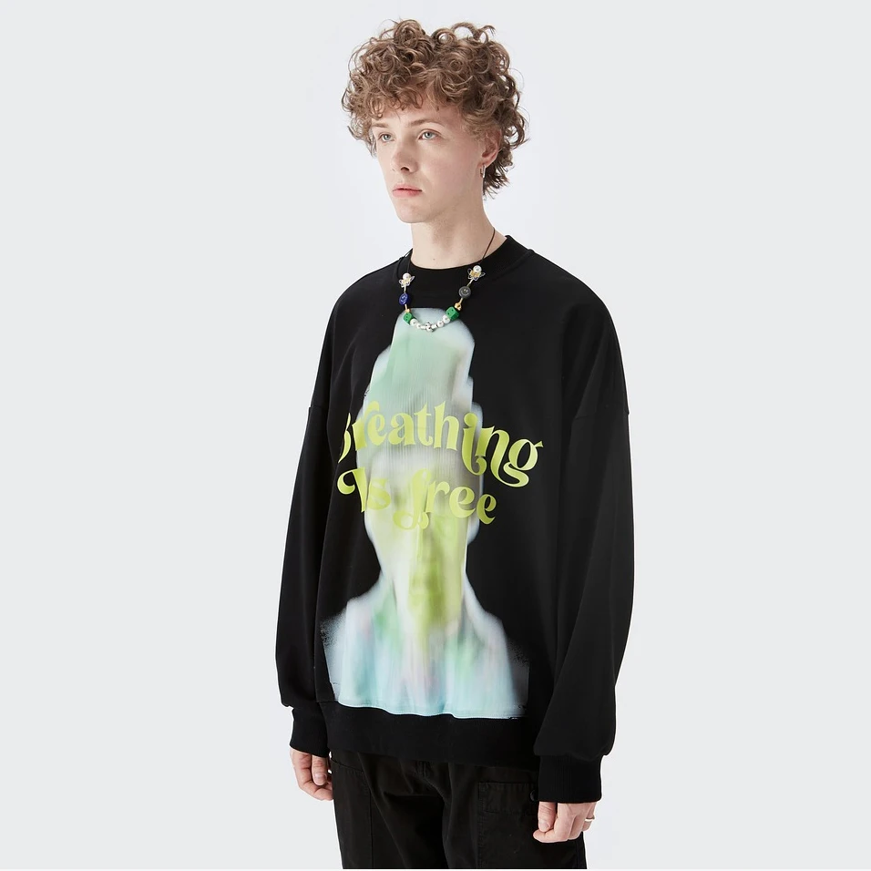 DiZNEW Fall 2021 New Fashion Line Unreal Portrait Retro Steam Wave Print Loose Casual sweatshirt Man supplier