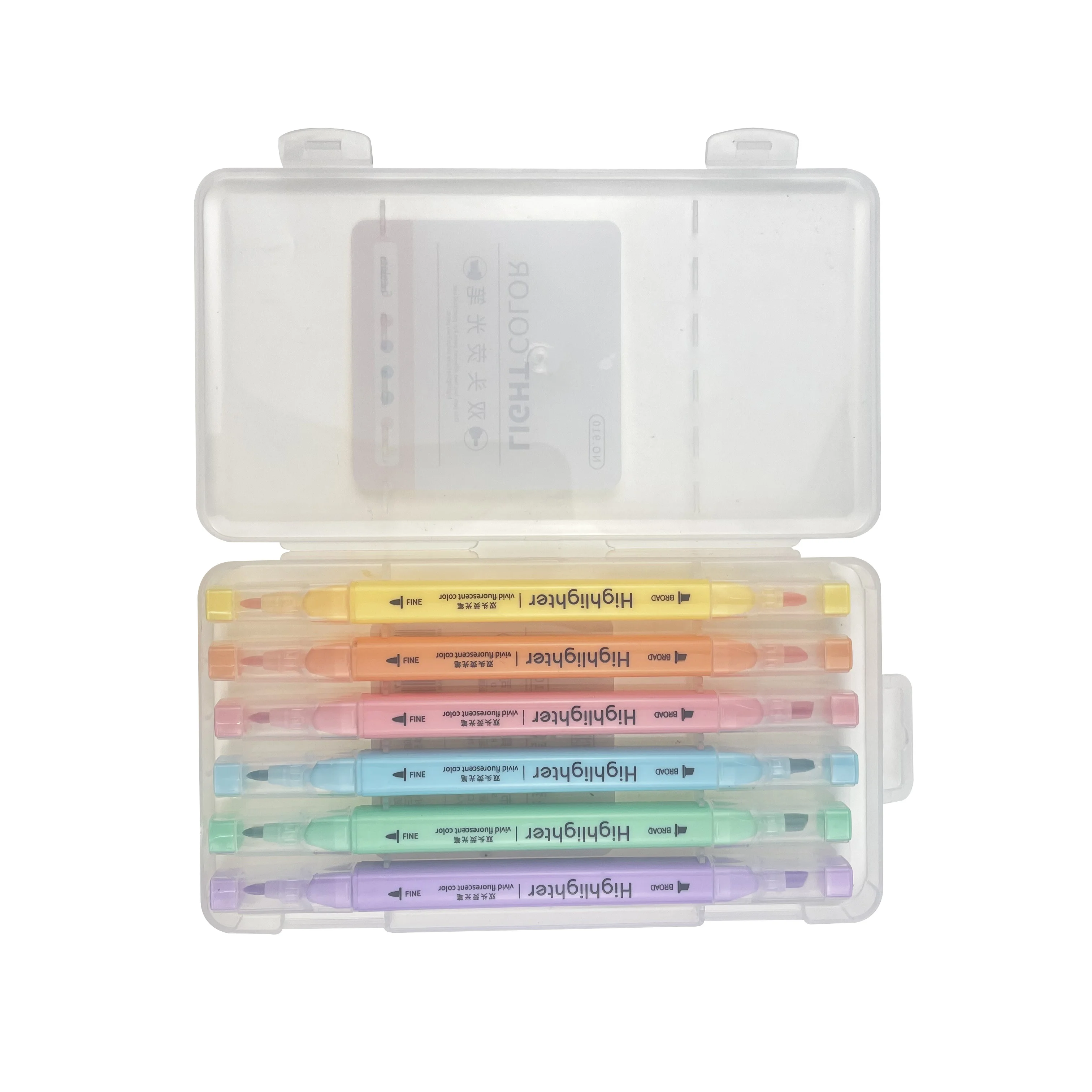 6 Color Quick Dry Dual Tip Pastel Highlighter Pen Set Custom Flexible Tip and Soft Touch Fluorescent Ink Marker