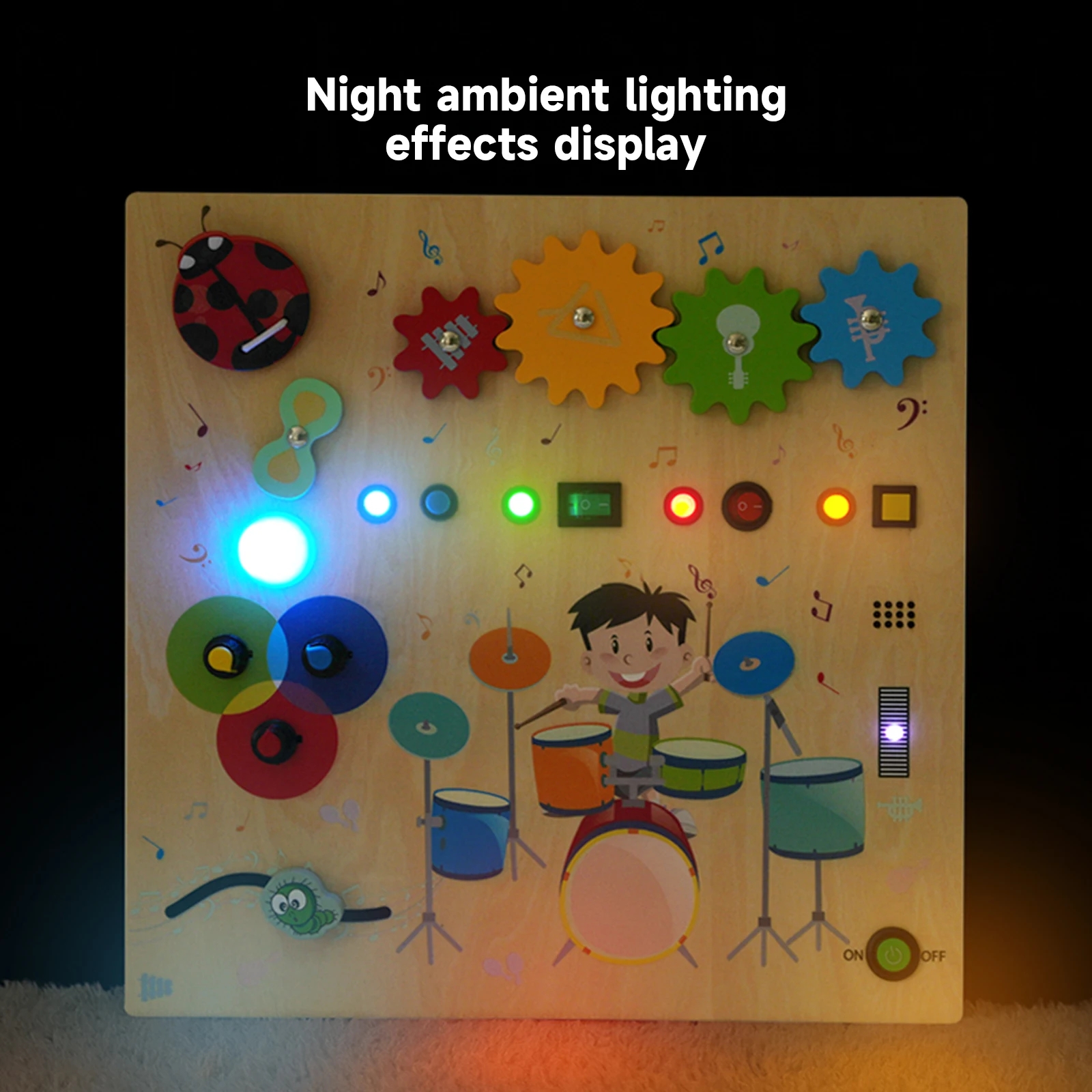 Portable Sensory Activity Board Kids Travel Toys Educational Music Wooden Busy Boards Montessori Toy for Toddlers with Led Light