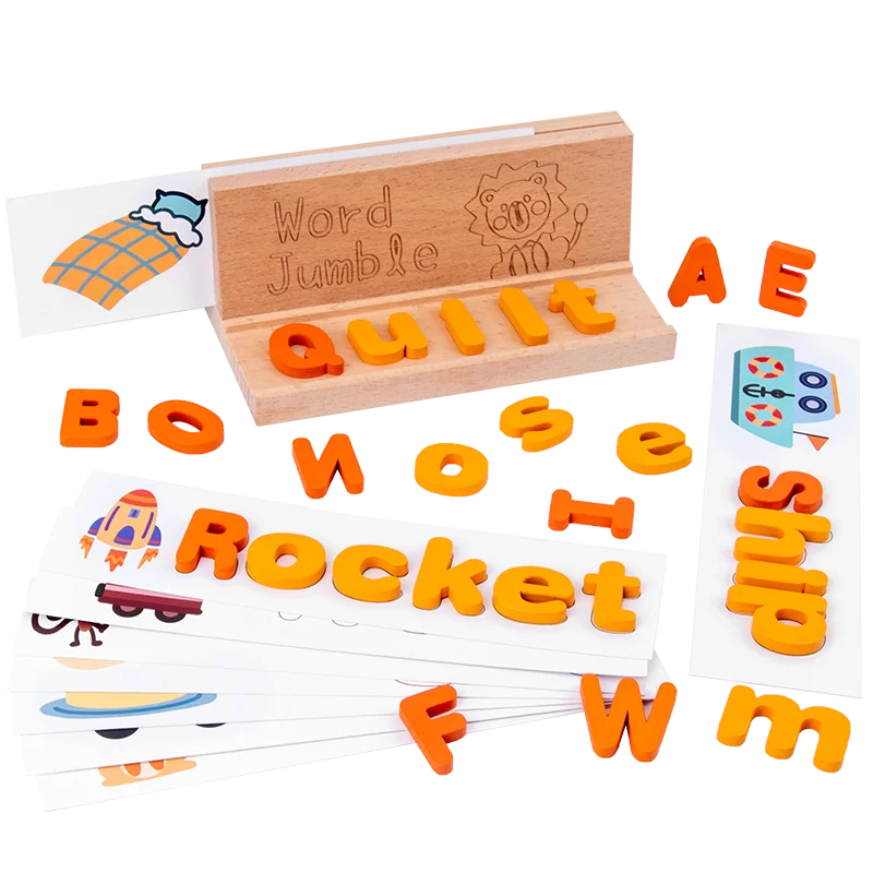 Wooden Word Spelling Words Game Learning Wooden Toys Kids Montessori Early Education Toy for Children Scrable