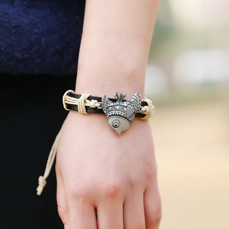 Jesus Fish Christian Symbol Bracelet Handmade Punk Woven Leather Bracelet Men's and Women's Cuff Jewelry