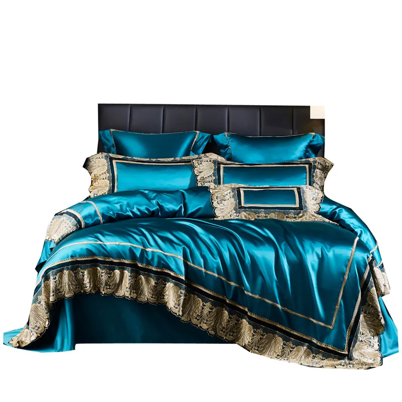 Parure De Lit Ambiance King Size - Coton égyptien 300 Fils - Bleu Moyen - NEUF