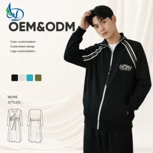 Autumn Street Style Windproof Jacket with Black Lapel, Contrasting Color Stripes, Zipper Closure, Solid Color Cotton Print