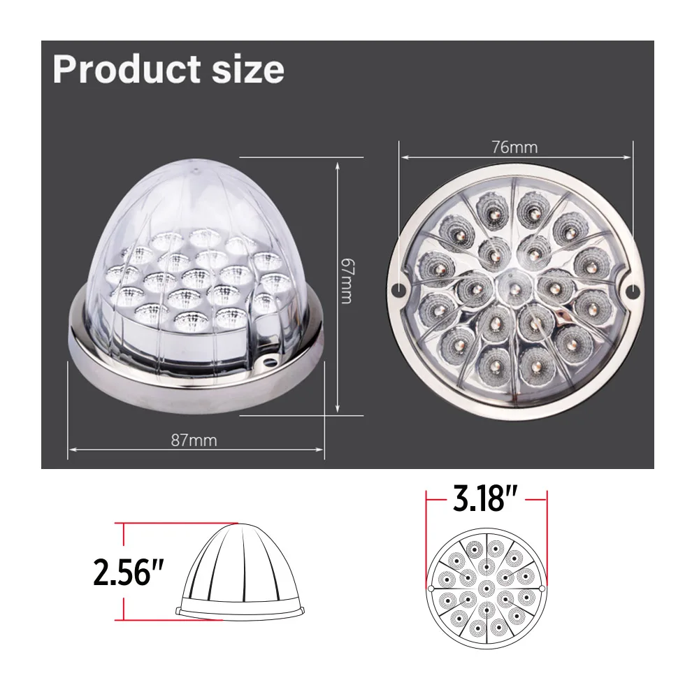 Dual Revolution Truck Accessories Turn Signal and Auxiliary Marker Lights Stainless Steel Bezel 19 Led Watermelon Lights