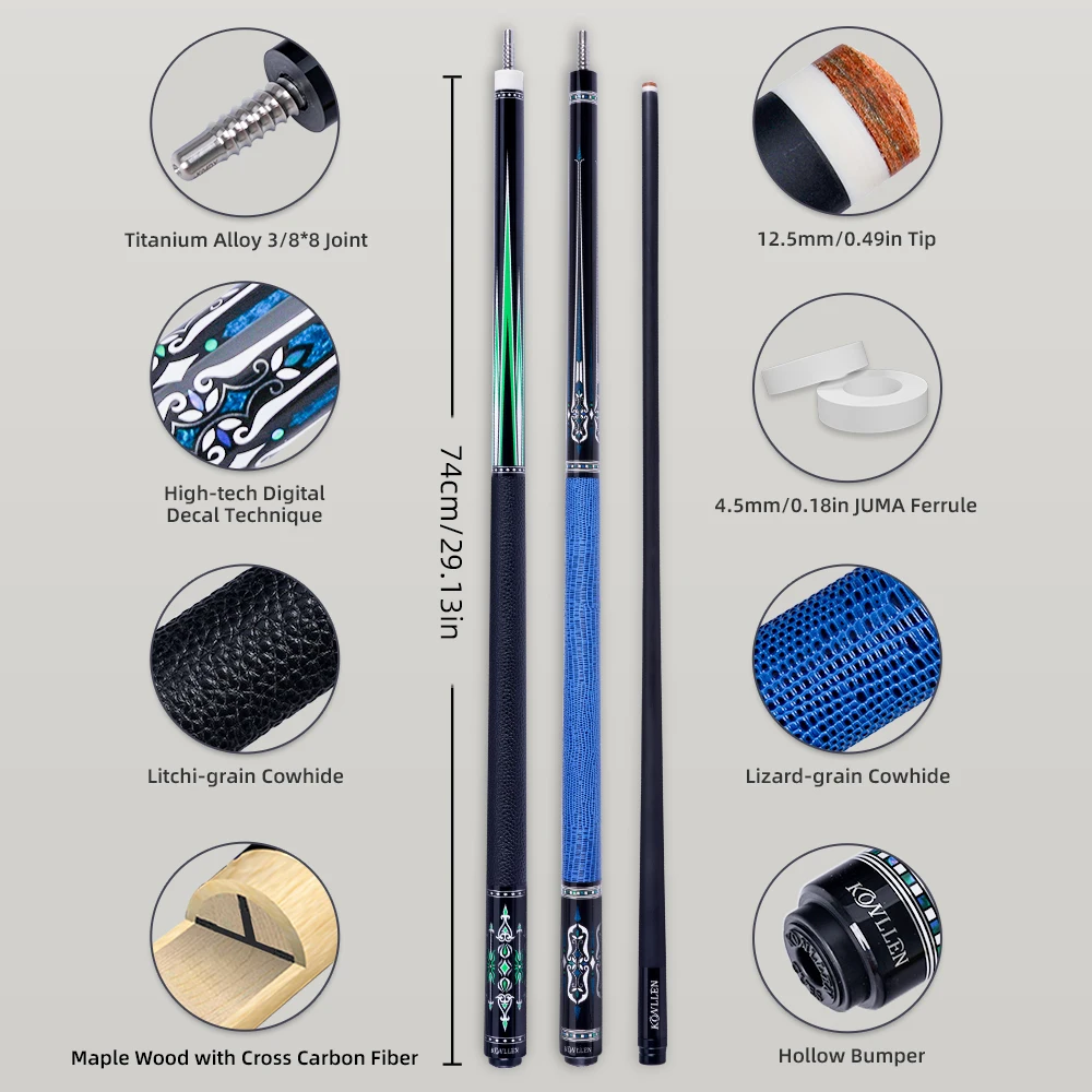 高品質カーボンファイバーシャフトビリヤードキュー、12.5mmチップ、低