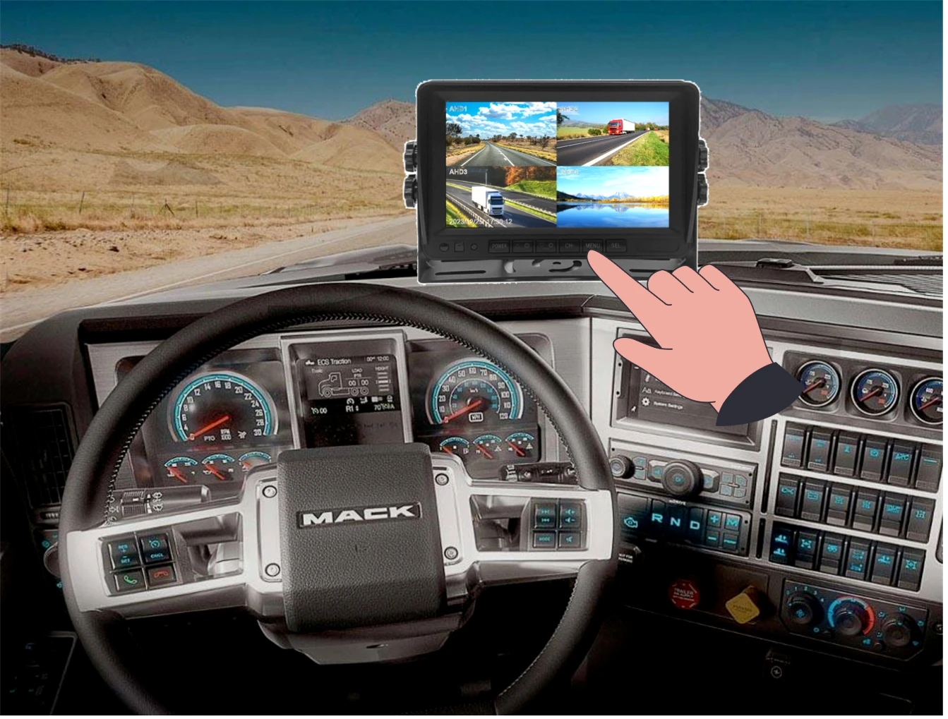 4トラックバスカメラ7インチスプリットスクリーンクワッドモニター4CH