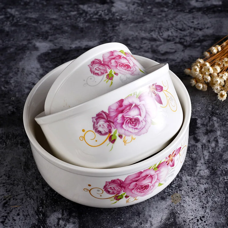 Custom Printed  Ceramic  Bowl 3 Set Microwave Safe Storage Food Container Fruit Serving Fresh Seal Bowls Noodle Bowl with Lid