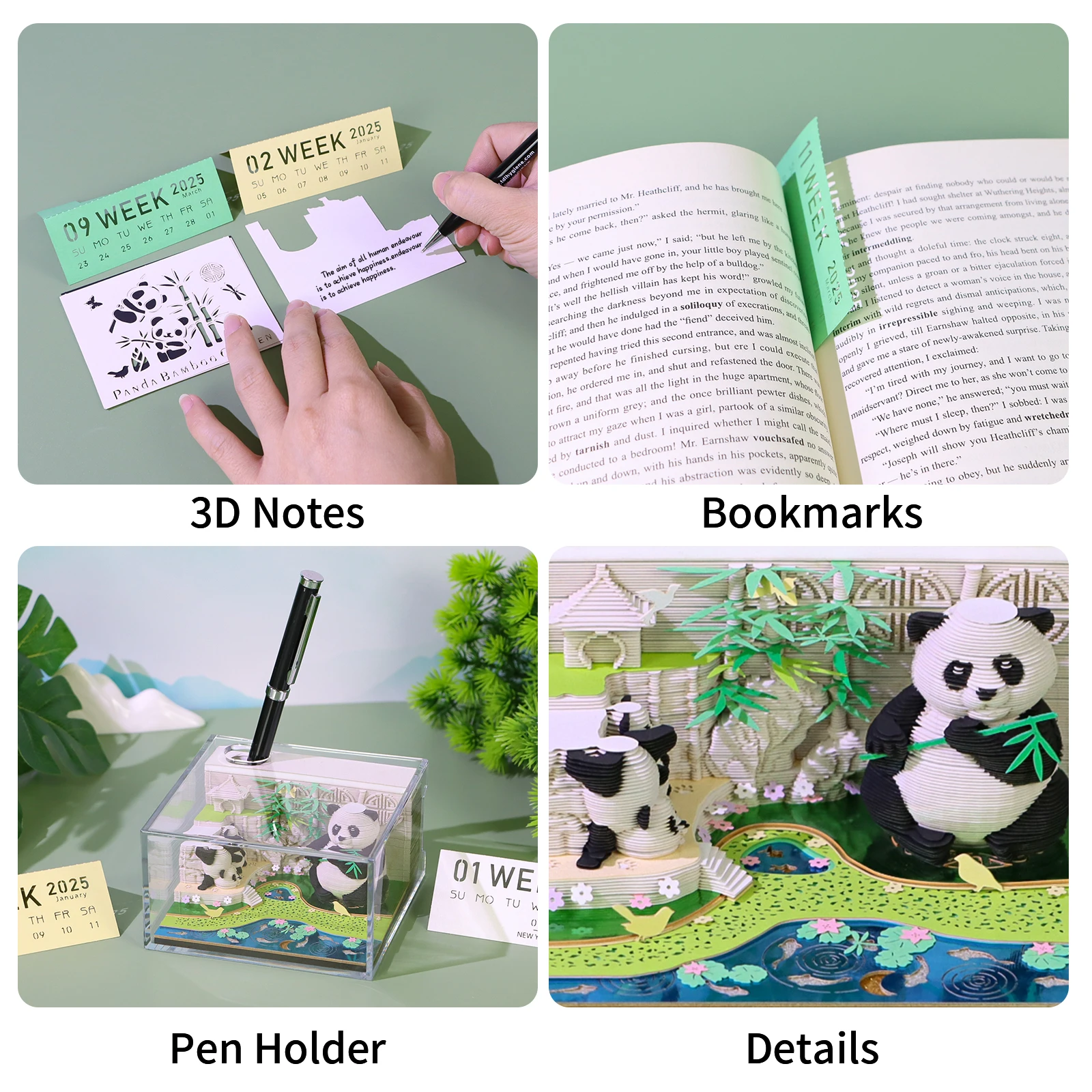 2027 Hot Sale New Panda Memo Pads Paper Art Craft with Calendar  Bookmarks Paper Sheets Decompression Toys Custom Package