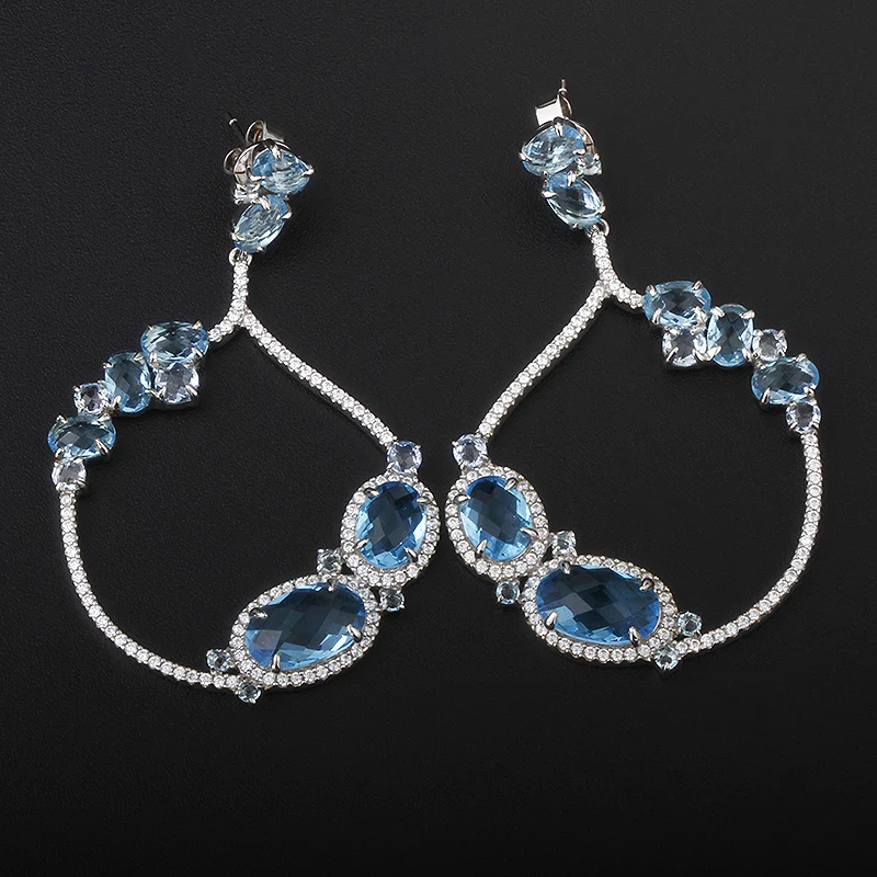 Orecchini Pendenti In Argento 925 Con Zirconia Bianca, Rodiati - Eleganza Classica Da Donna