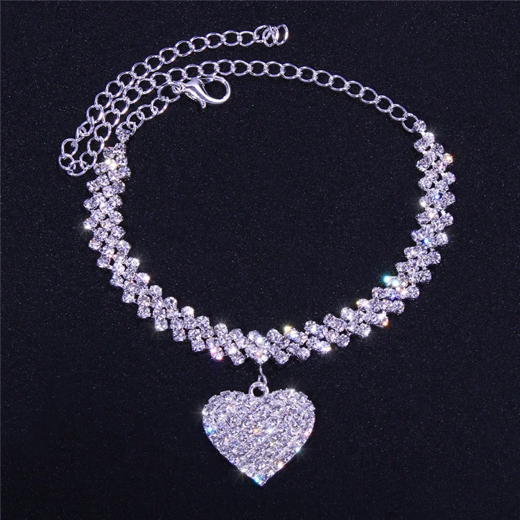 High Quality Classic Ankle Bracelet Miami Full Diamond Heart Pendant
