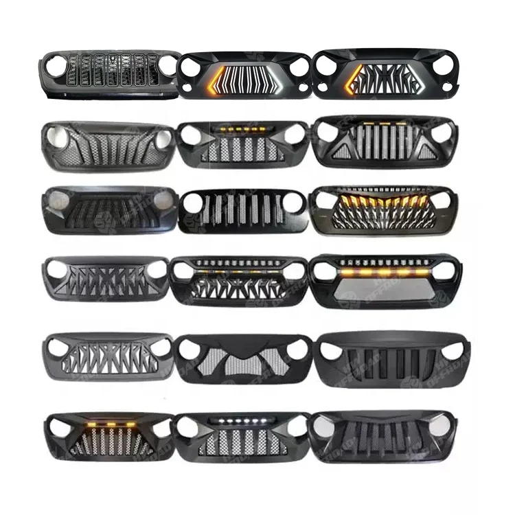 JK JL 2024 JL Front Bumper Grill Shark Style With LED 4x4 Accessories Grille For Wrangler JK JL