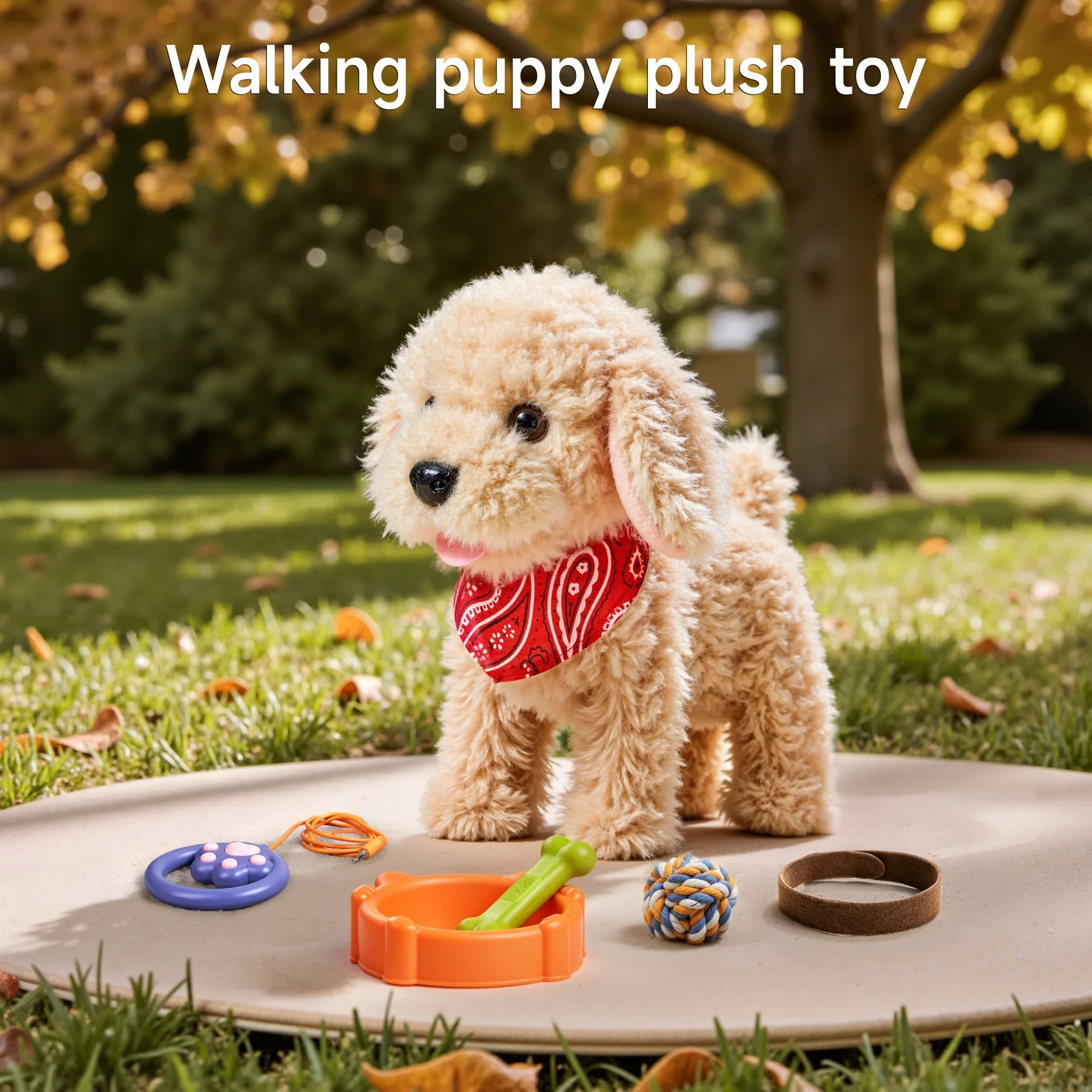 Tumama Kids Plush Golden Retriever Toy Puppy Electronic Interactive Pet Walking Dog With Remote Control Barking Walking Dog