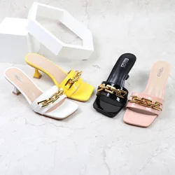 Black outer wear stiletto sandals and slippers 2021 summer new casual simple metal decoration open toe slippers